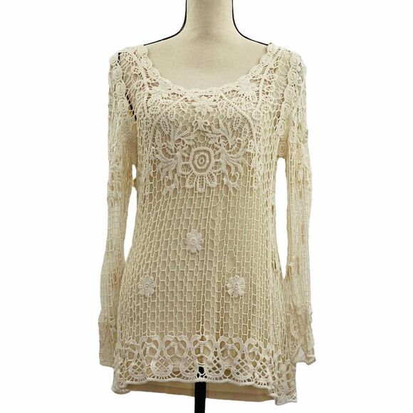 YAIRA Crochet Lace Ivory Pullover Sweater Medium - Picture 1 of 12